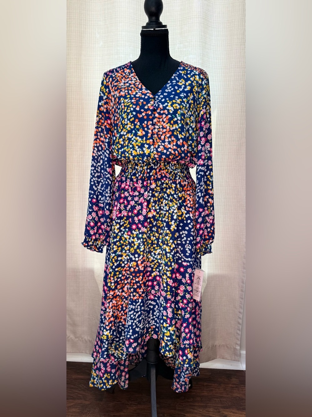 Nanette Lepore Ditsy Floral Maxi Dress Sz 6 Hi Low Hem Smocked Waist Spring NWT
